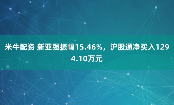 米牛配资 新亚强振幅15.46%，沪股通净买入1294.10万元