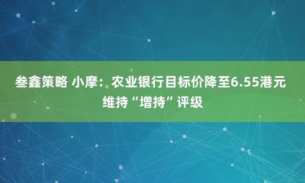 叁鑫策略 小摩：农业银行目标价降至6.55港元 维持“增持”评级